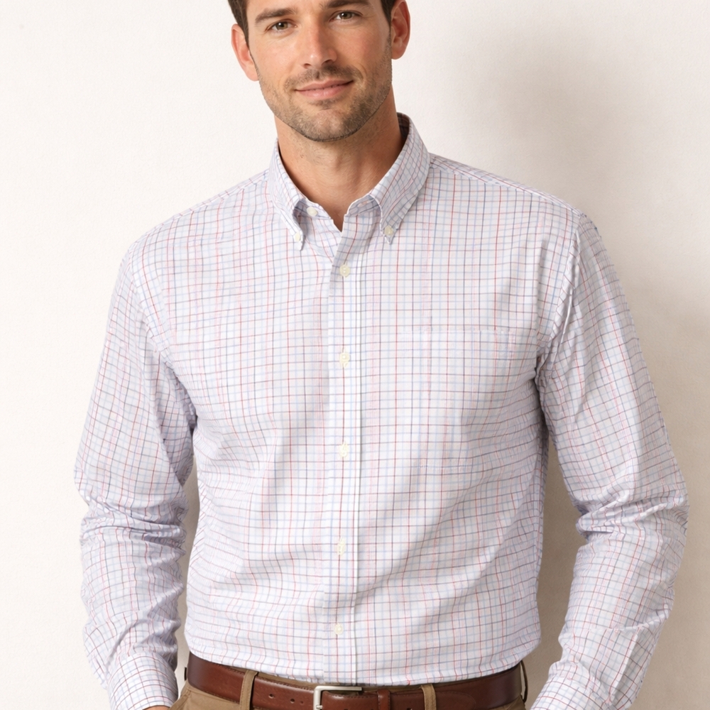 NWOT L.L. Bean White Button-Down Shirt with Blue and Red Windowpane Men's Sz XL